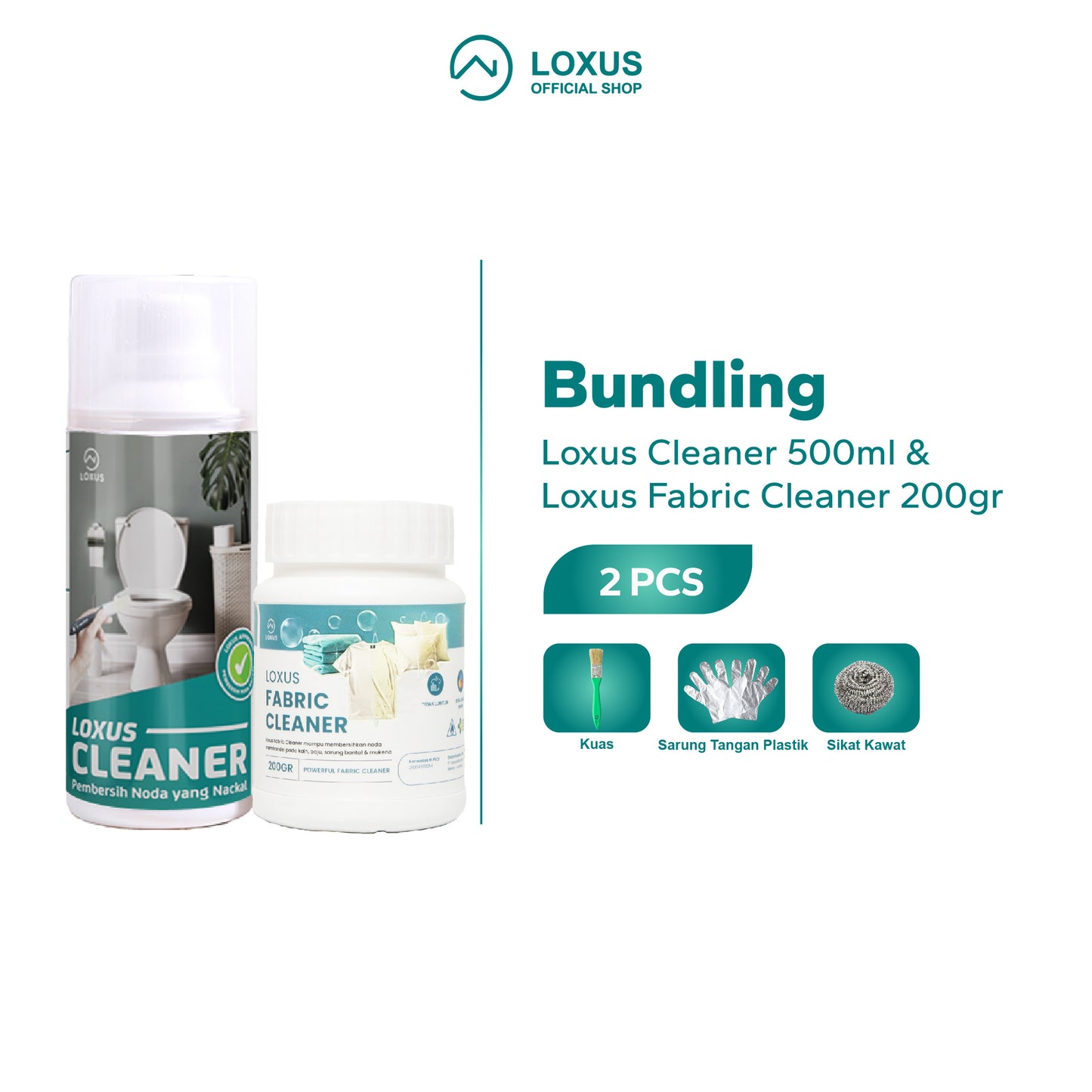 Loxus Cleaner Pembersih Kerak Toilet Kamar Mandi Stainless Shower Kran dan Loxus Fabric Cleaner Pembersih Noda Jamur
