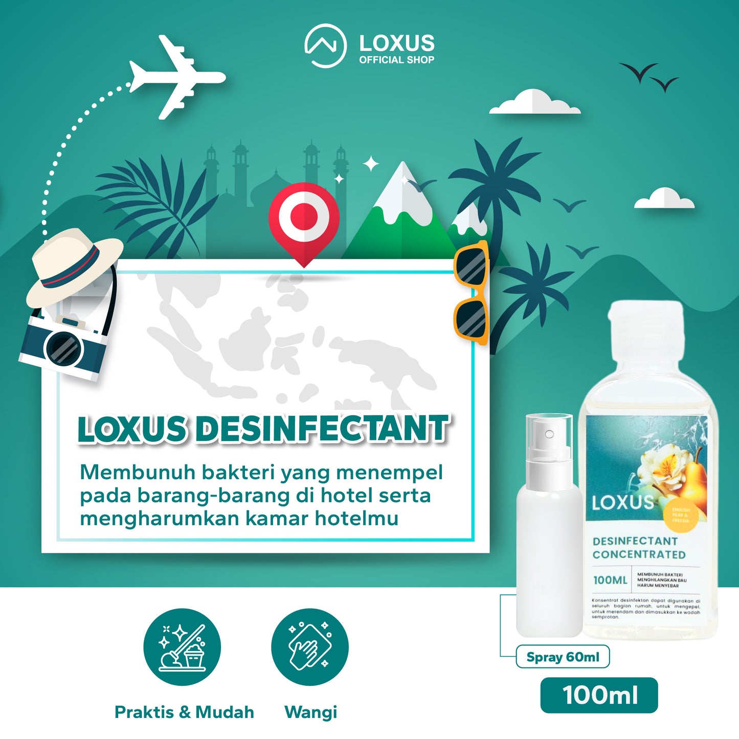 Loxus Travel Buddy Pack - Loxus Instant Rapi, Loxus Instant Cleaner dan Loxus Desinfectant 100ml