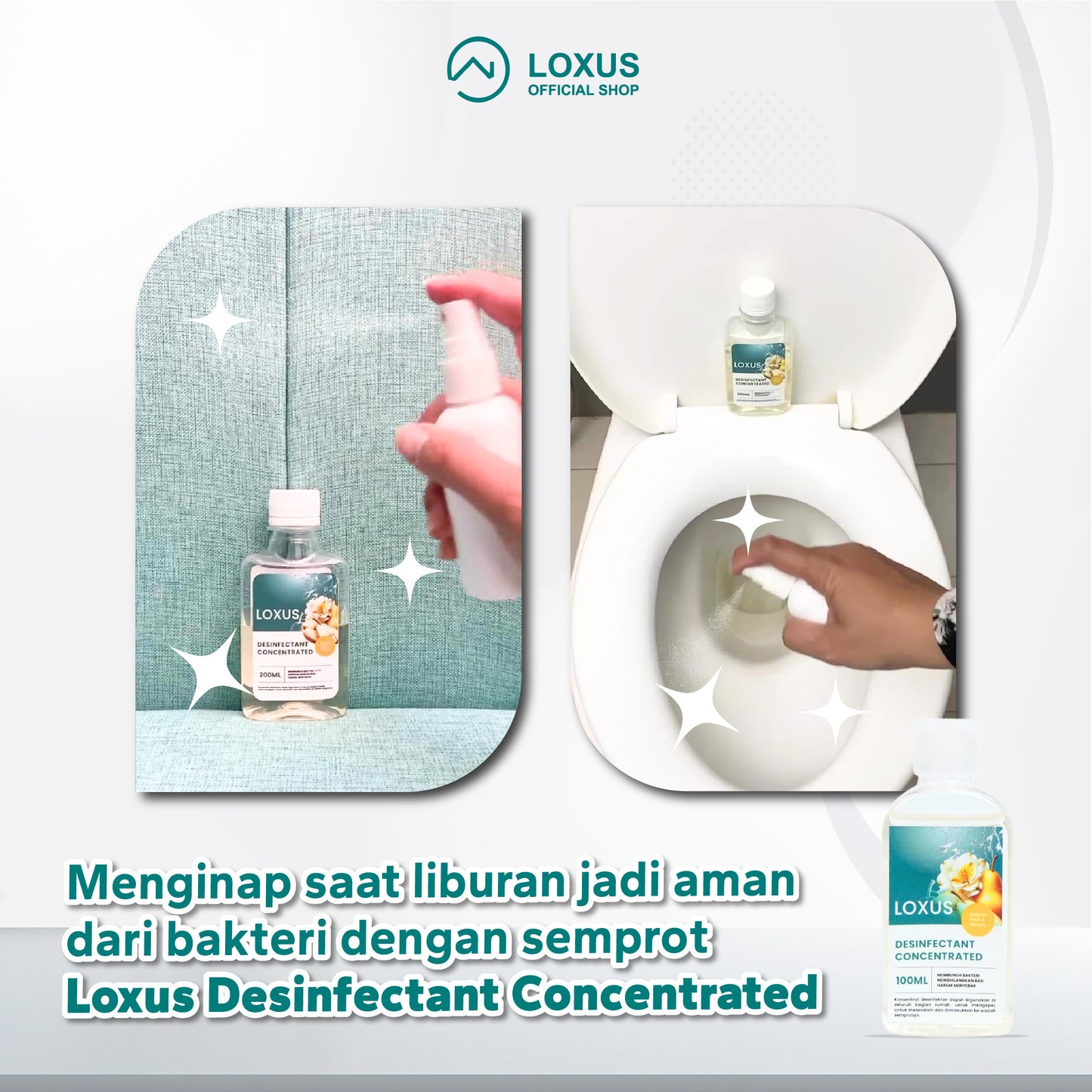 Loxus Travel Buddy Pack - Loxus Instant Rapi, Loxus Instant Cleaner dan Loxus Desinfectant 100ml