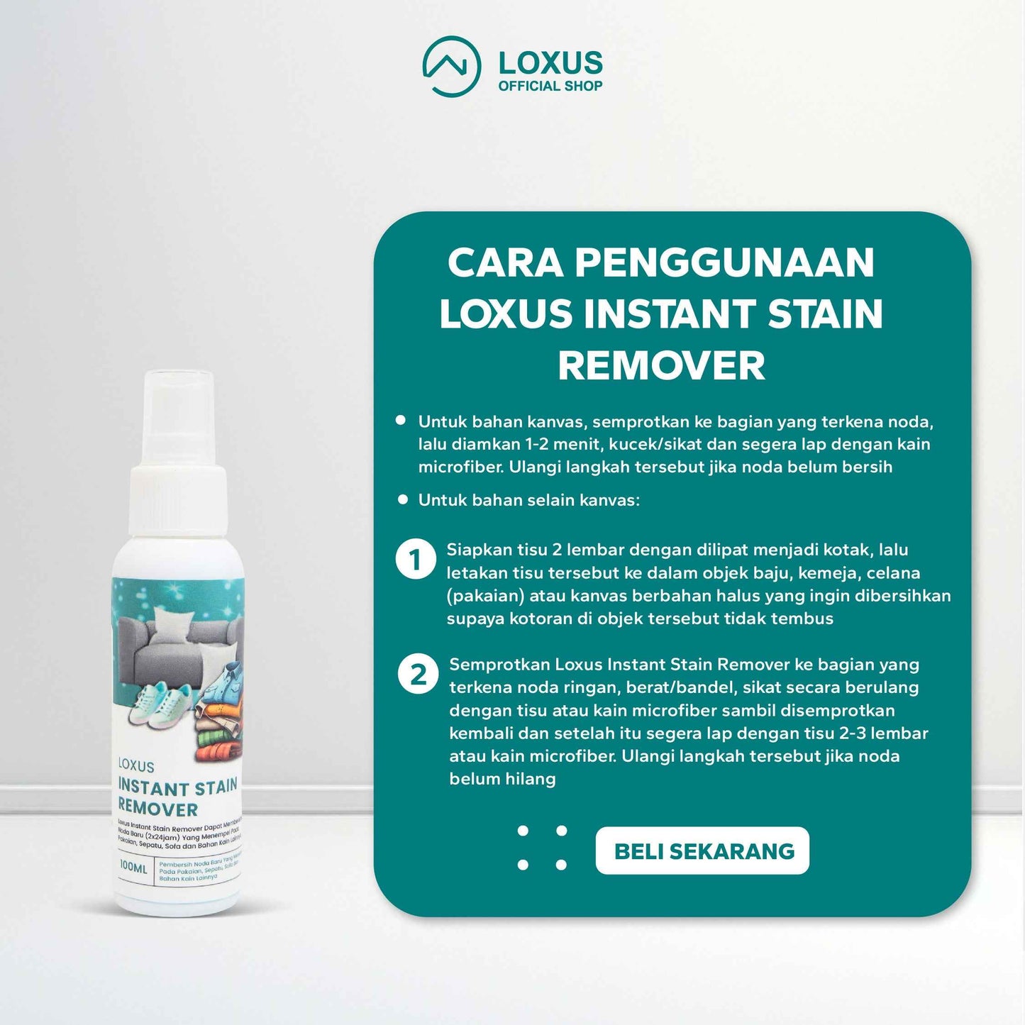 Loxus Instant Stain Remover Pembersih Pakaian, Sofa dan Sepatu Berbahan Kain, Kanvas, Mesh dan Bahan Kain Lainnya